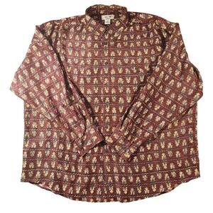 Chiamare Shirt Mens XL Red Silk Floral Button Up Long Sleeve Dressy Casual